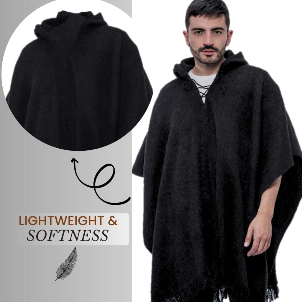 Gamboa Alpaca Poncho Mens Ponchos Adult Pancho Mexican Cloak with Hood Cowboy and Western Poncho Blanket